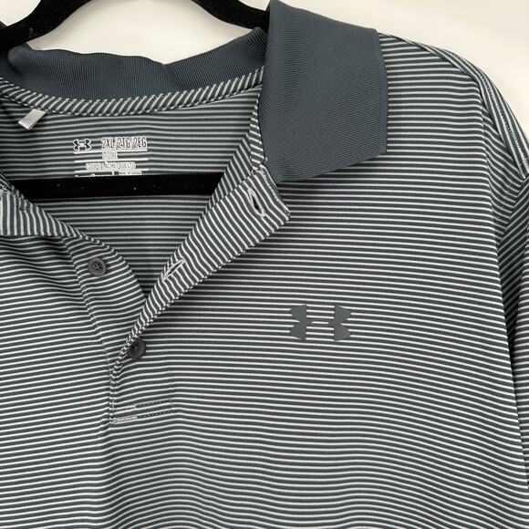Under Armour UA Release Polo Grey Striped Collared Short Sleeve Mens 2XL Loose - Picture 4 of 8